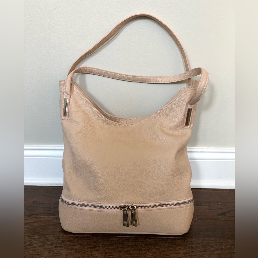 Vera Pelle Luisa Peachy Pink Genuine Italian Soft Leather Large Shoulder Bag